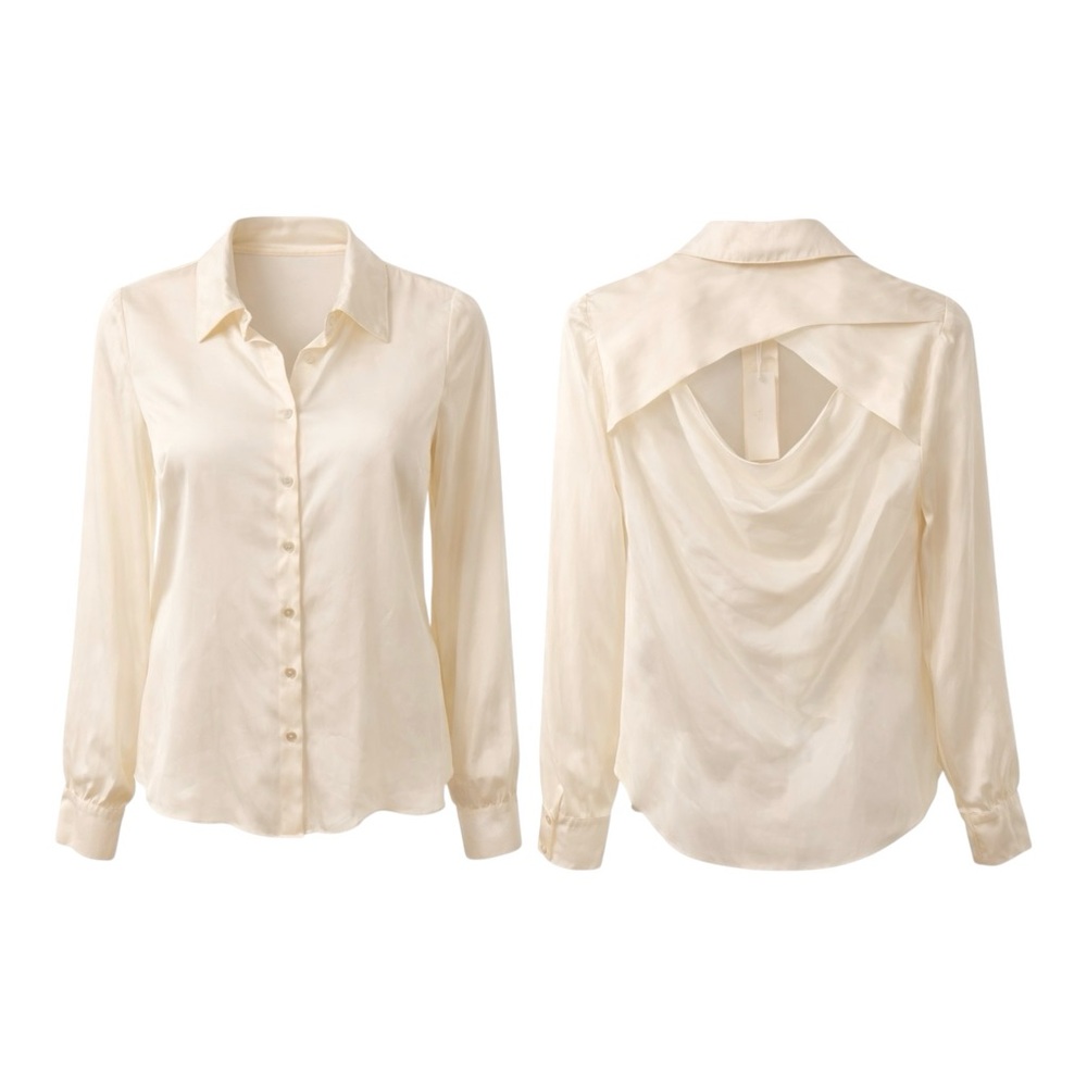 Vince Bailey 44 Ivory Silk Look Back Cutout Blouse Size Med Luxury Minimalist